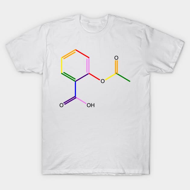 Aspirin Molecule Rainbow Chemistry T-Shirt by ChemECool